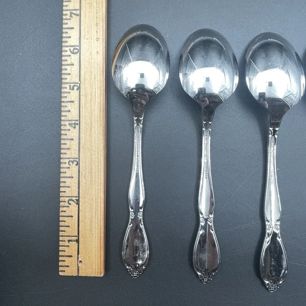 Lot of 5 Oneida Community Chantelaine Stainless Oval Soup Spoons Flatware